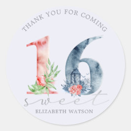 水彩フローラスクリプトエレガントsweet sixteen ラウンドシール