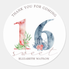 水彩フローラスクリプトエレガントsweet sixteen ラウンドシール
