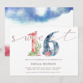 水彩フローラスクリプトバラ金ゴールドsweet sixteen 招待状 (正面/裏面)