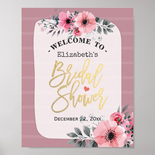 水彩フローラスクリプトブライダルシャワーへようこそ ポスター (正面)