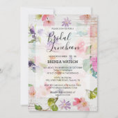 水彩フローラスクリプトブライダルシャワー昼食会 招待状 (正面)