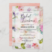 水彩フローラスクリプトブライダルシャワー昼食会 招待状 (正面/裏面)