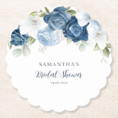 水彩フローラスクリプトモダンブライダルシャワー ペーパーコースター (正面)