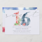 水彩フローラスクリプト銀sweet sixteen 招待状 (正面/裏面)