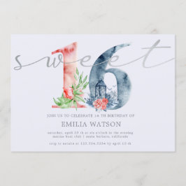 水彩フローラスクリプト銀sweet sixteen 招待状