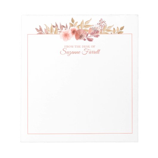 水彩フローラスクールピーチの机 ノートパッド (正面)