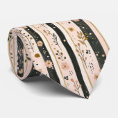 水彩フローラストライプのブラック金ゴールドピンク結婚ズ ネクタイ (ロール)