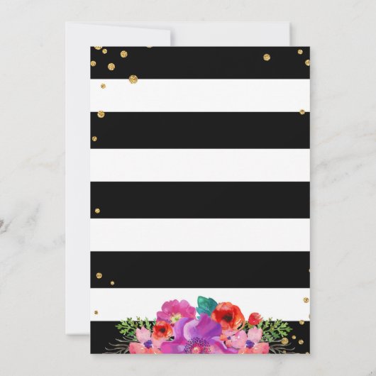 水彩フローラストライプグリッターブライダルシャワー 招待状 (裏面)