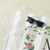 水彩フローラストライプリースモノグラム ビーチタオル (インサイチュ)