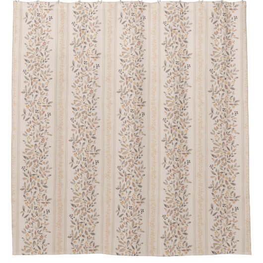 水彩フローラストライプ暖色茶褐色 シャワーカーテン (正面)