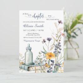 水彩フローラストーリーブックボーイベビーシャワー 招待状