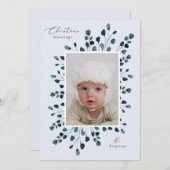 水彩フローラスプレーのクリスマスカスタム写真 招待状 (正面/裏面)