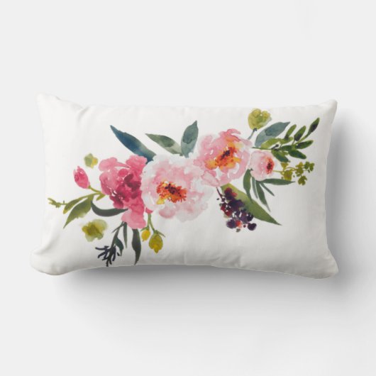 水彩フローラスプレーヴィンテージ国 ランバークッション (正面)