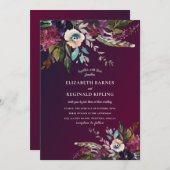 水彩フローラスプレーBurgundy 結婚 Wash's 招待状 (正面/裏面)