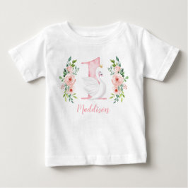 水彩フローラスワンプリンセス1st誕生日 ベビーTシャツ