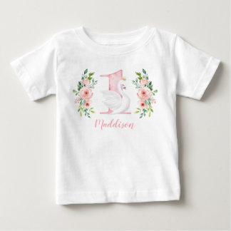 水彩フローラスワンプリンセス1st誕生日 ベビーTシャツ