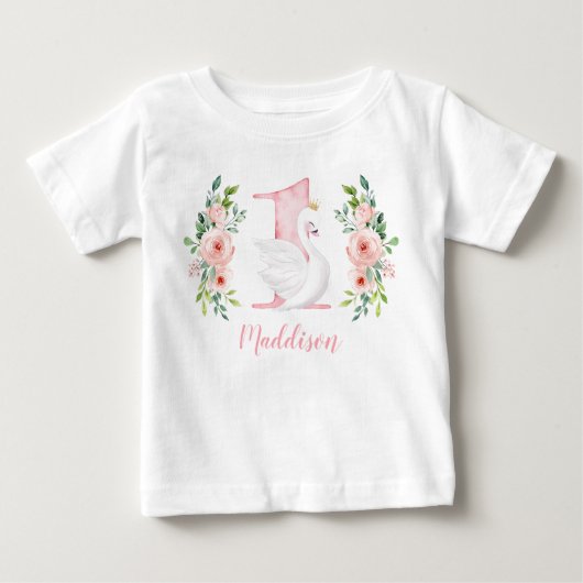 水彩フローラスワンプリンセス1st誕生日 ベビーTシャツ (正面)