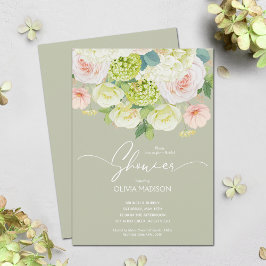 水彩フローラセージ緑ブライダルシャワー 招待状