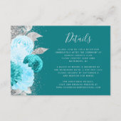 水彩フローラターコイズシルバー結婚ズ詳細 エンクロージャーカード (正面)