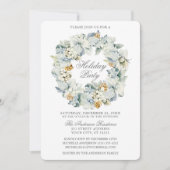 水彩フローラダスティブルーシルバーホリデーパーティー 招待状 (正面)