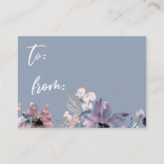 水彩フローラダスティブルーディスプレイブライダルシャワー エンクロージャーカード (裏面)