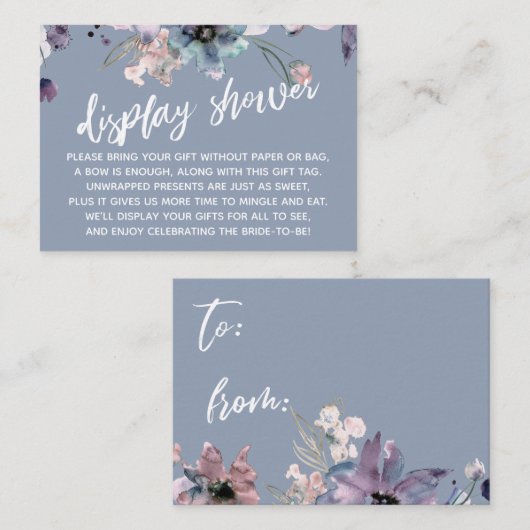 水彩フローラダスティブルーディスプレイブライダルシャワー エンクロージャーカード (正面/裏面)