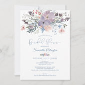 水彩フローラダスティブルーバイオレットブライダルシャワー 招待状 (正面)