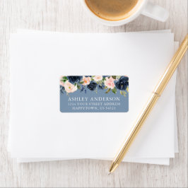 水彩フローラダスティブルー結婚ズの住所 ラベル