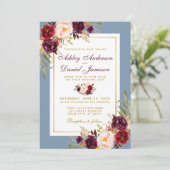 水彩フローラダスティブルー結婚ズブルゴーニュ 招待状 (スタンド正面)