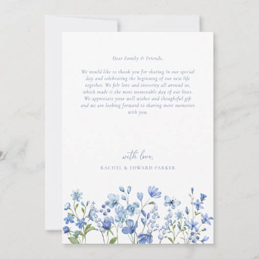 水彩フローラダスティブルー結婚ズ サンキューカード (裏面)