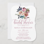 水彩フローラダスティモーブバラブライダルシャワー 招待状 (正面)