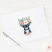 水彩フローラダークバニーラビットポートレート ラウンドシール (封筒)