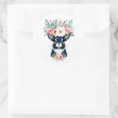 水彩フローラダークバニーラビットポートレート ラウンドシール (バッグ)