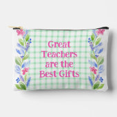 水彩フローラチェック先生はギフト最高のである アクセサリーポーチ (正面)