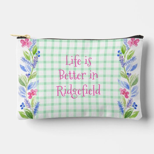 水彩フローラチェックLIFEあなたの町より良い アクセサリーポーチ (正面)