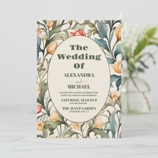 水彩フローラチューリップウィリアム結婚モリス 招待状 (スタンド正面)