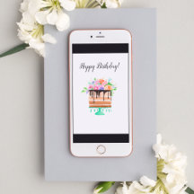 水彩フローラチョコレートお誕生日ケーキ