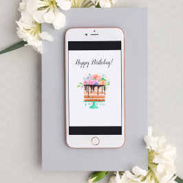 水彩フローラチョコレートお誕生日ケーキ カード