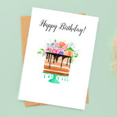 水彩フローラチョコレートお誕生日ケーキ カード