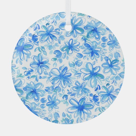 水彩フローラチンツキュート柄 ガラスオーナメント (正面)