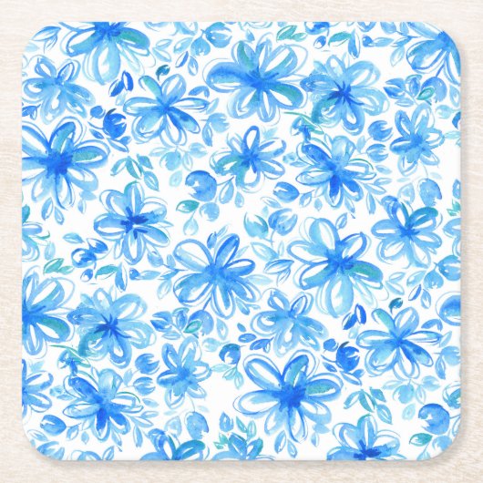 水彩フローラチンツキュート柄 スクエアペーパーコースター (正面)