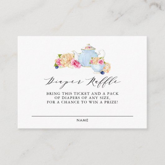 水彩フローラティーパーティーおむつラッフルカード エンクロージャーカード (正面)
