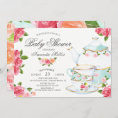 水彩フローラティーベイビーシャワー 招待状 (正面/裏面)
