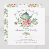 水彩フローラティーポットバースデーパーティーの招待 招待状 (正面/裏面)