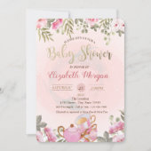 水彩フローラティーポットマカロンベイビーシャワー 招待状 (正面)