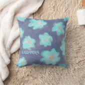 水彩フローラティール(緑がかった色)ブルーモノグラム野花 クッション (ブランケット)