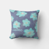 水彩フローラティール(緑がかった色)ブルーモノグラム野花 クッション (正面)