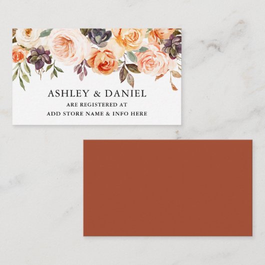 水彩フローラテラコッタ結婚のレジストリ エンクロージャーカード (正面/裏面)