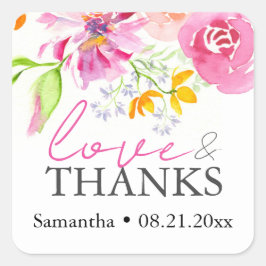 水彩フローラテーマありがとう スクエアシール