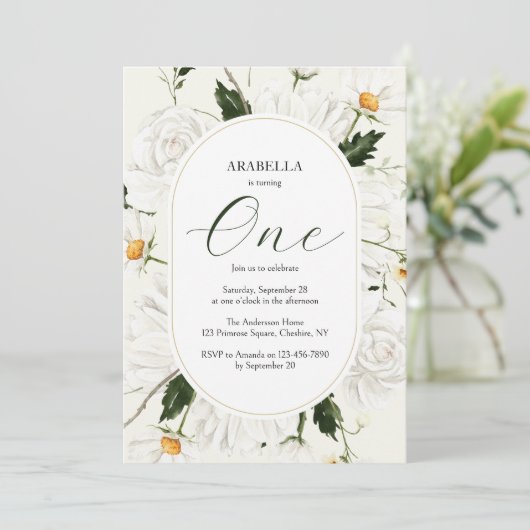 水彩フローラデイジー1st誕生日パーティー 招待状 (スタンド正面)